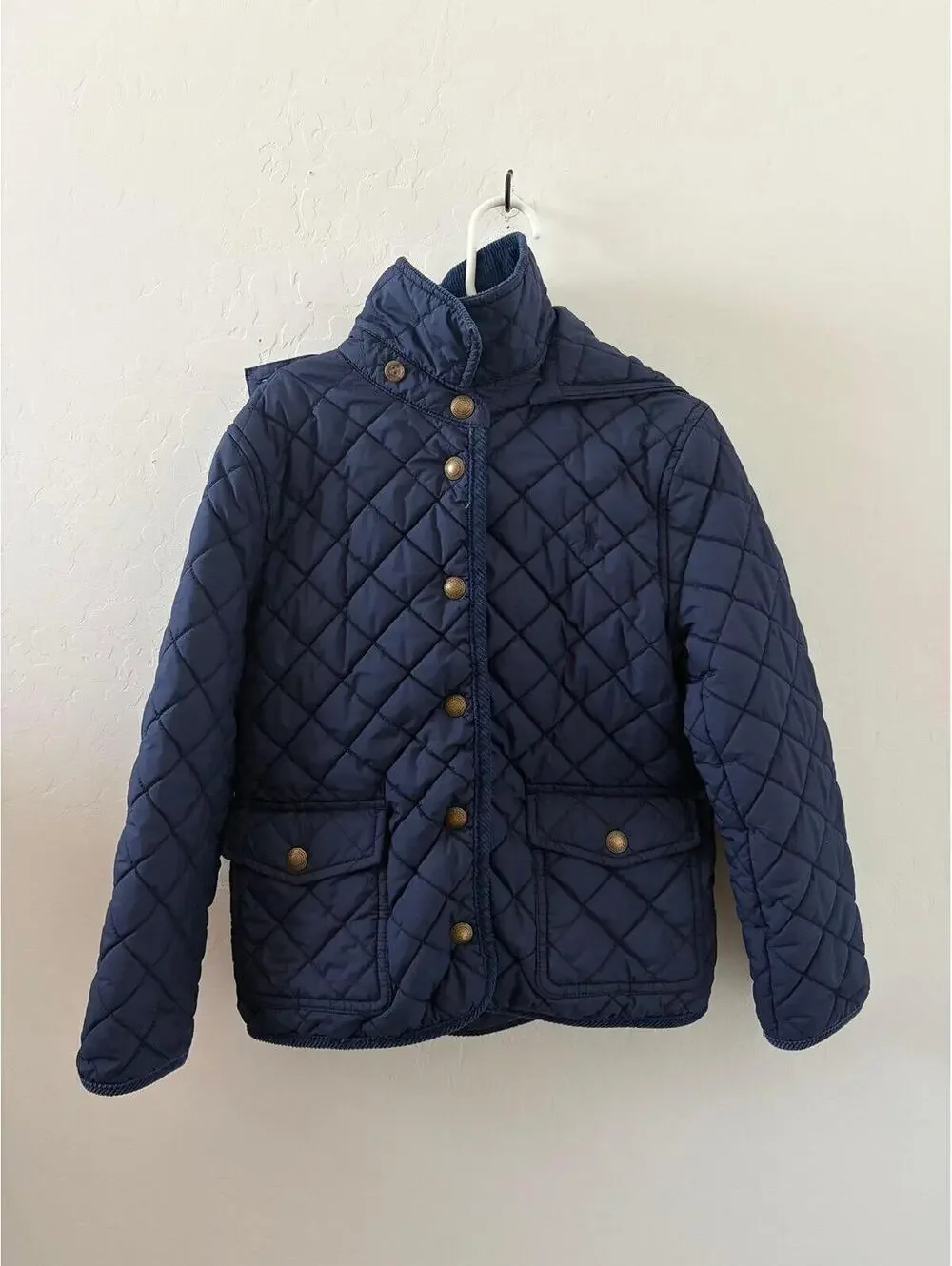 Polo Ralph Lauren Quilted hooded Jacket Snap Buttons Blue - Kids size 6x